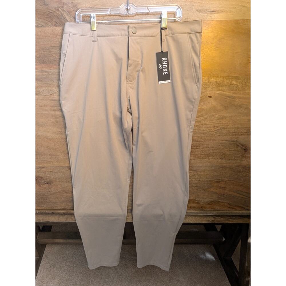 Rhone Commuter Pants Mens 35 Tan Khaki Stretch Flat Front Skinny Leg 100541 NWT